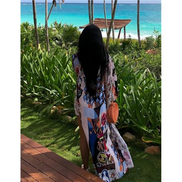 Over Sized Kimonos Women's Geometry Print Rayon Kimonos for Summer Loose Open - Picture 3 of 7